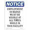 Signmission OSHA Sign, 10" H, 7" W, Rigid Plastic, NOTICE Employment ID Badge Must Be Visible Sign, Portrait OS-NS-P-710-V-15614 - alternate 1